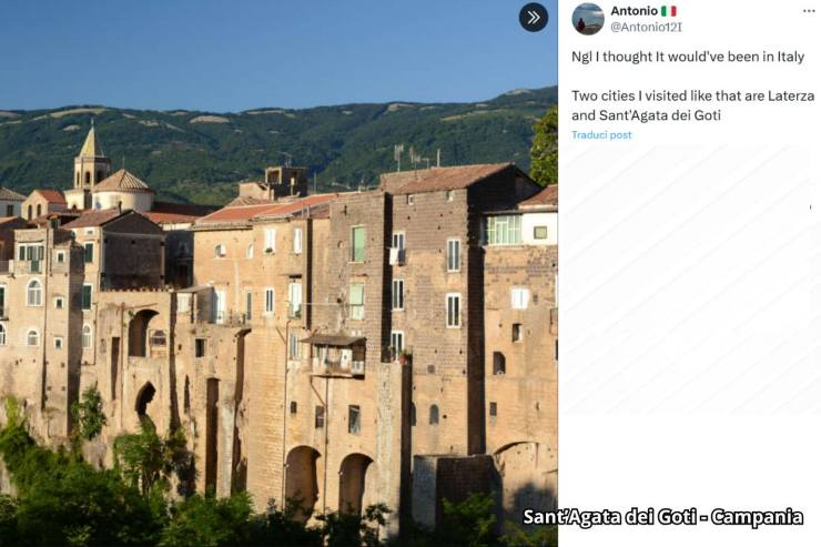 Una vista dal basso dei palazzi di Sant'Agata dei Goti, in provincia di Benevento